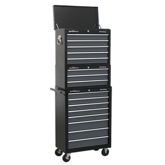 Sealey Tool Chest Combination 16 Drawer with Ball-Bearing Slides - Black/Grey AP35STACK