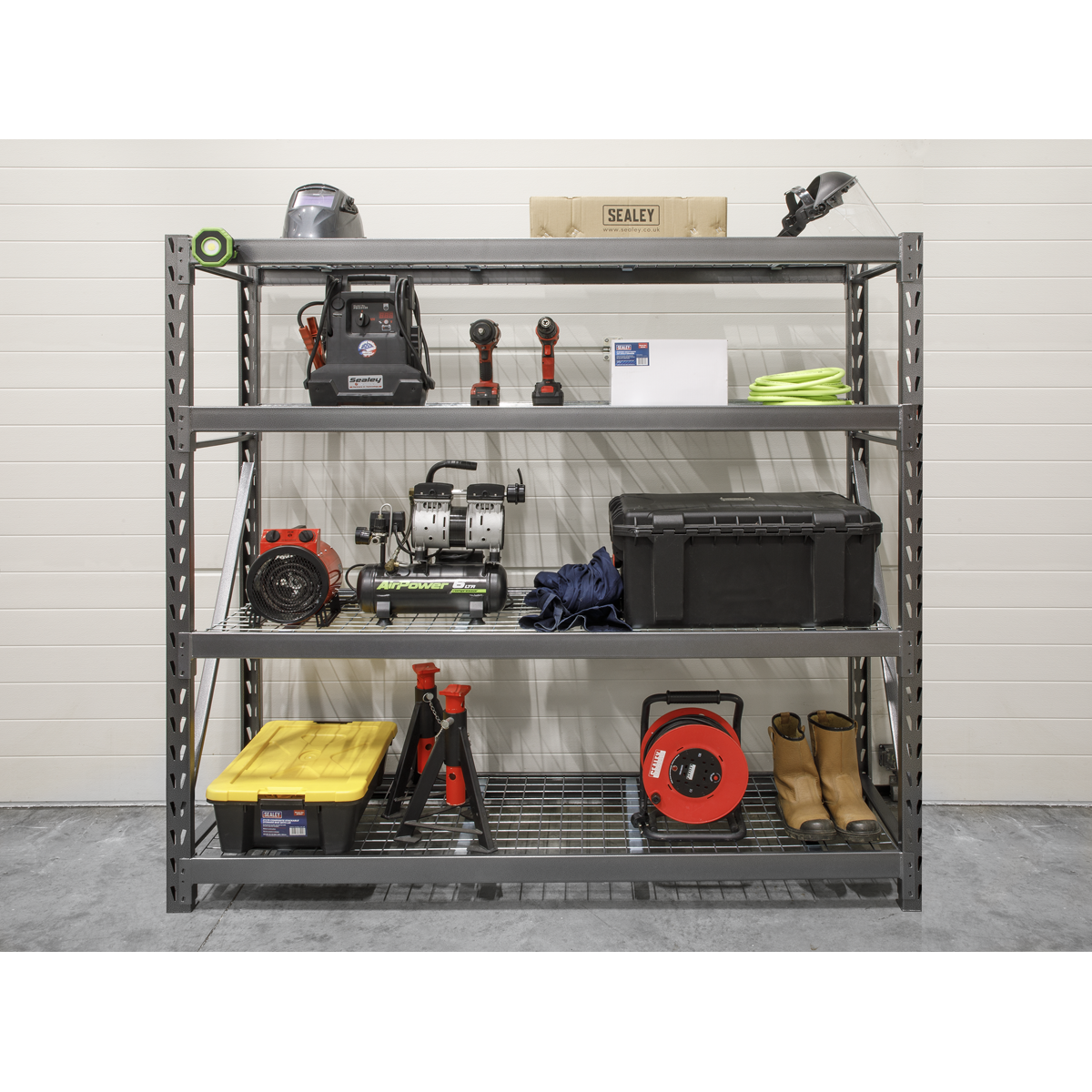 Sealey Heavy-Duty Racking Unit with 4 Mesh Shelves - 640kg Capacity Per Level AP6572