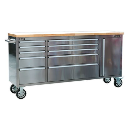 Sealey 10 Drawer & Cupboard Stainless Steel Mobile Tool Cabinet AP7210SS