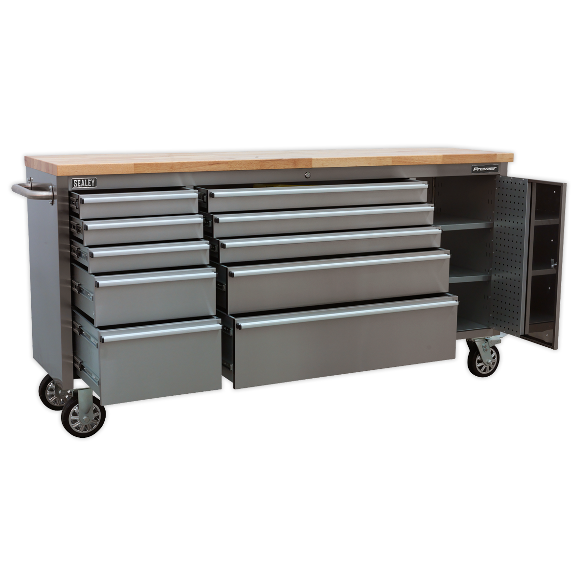 Sealey 10 Drawer & Cupboard Stainless Steel Mobile Tool Cabinet AP7210SS