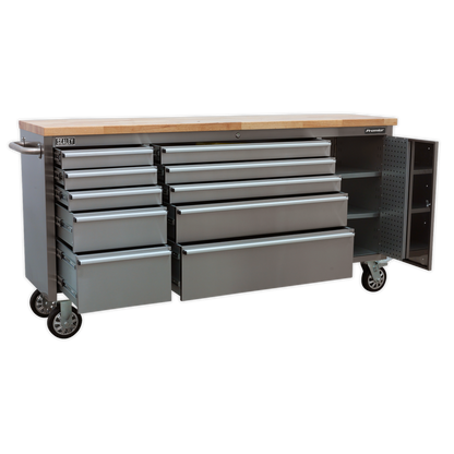 Sealey 10 Drawer & Cupboard Stainless Steel Mobile Tool Cabinet AP7210SS