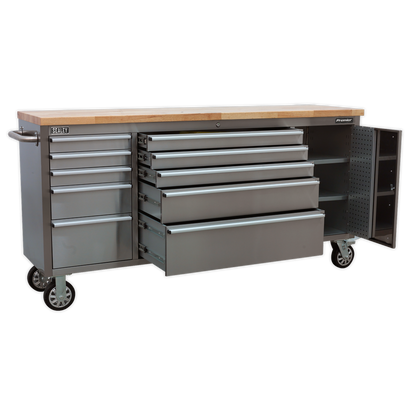 Sealey 10 Drawer & Cupboard Stainless Steel Mobile Tool Cabinet AP7210SS