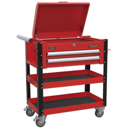 Sealey 2 Drawer Heavy-Duty Mobile Tool & Parts Trolley with Lockable Top - Red AP760M