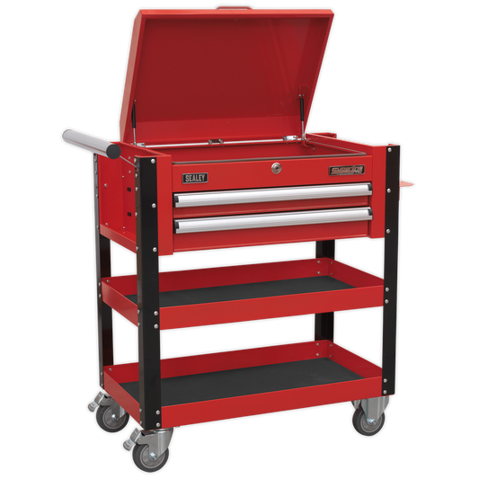 Sealey 2 Drawer Heavy-Duty Mobile Tool & Parts Trolley with Lockable Top - Red AP760M