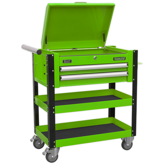 Sealey 2 Drawer Heavy-Duty Mobile Tool & Parts Trolley with Lockable Top - Hi-Vis Green AP760MHV