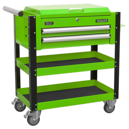 Sealey 2 Drawer Heavy-Duty Mobile Tool & Parts Trolley with Lockable Top - Hi-Vis Green AP760MHV