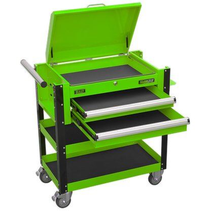 Sealey 2 Drawer Heavy-Duty Mobile Tool & Parts Trolley with Lockable Top - Hi-Vis Green AP760MHV