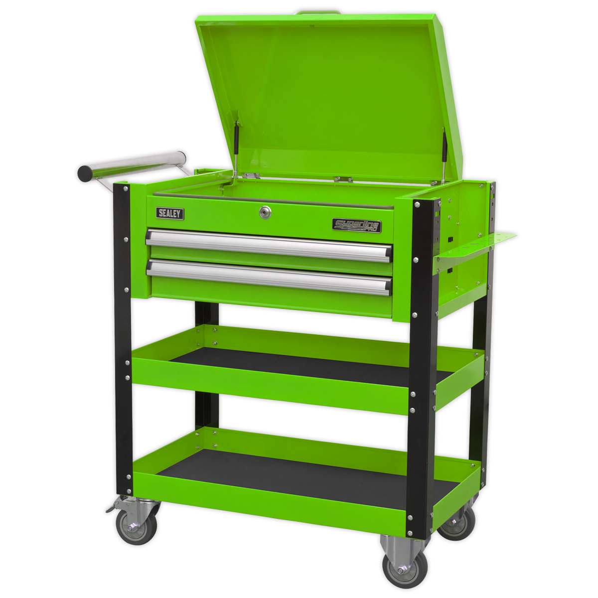 Sealey 2 Drawer Heavy-Duty Mobile Tool & Parts Trolley with Lockable Top - Hi-Vis Green AP760MHV