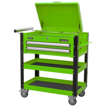 Sealey 2 Drawer Heavy-Duty Mobile Tool & Parts Trolley with Lockable Top - Hi-Vis Green AP760MHV