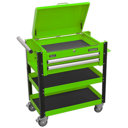 Sealey 2 Drawer Heavy-Duty Mobile Tool & Parts Trolley with Lockable Top - Hi-Vis Green AP760MHV