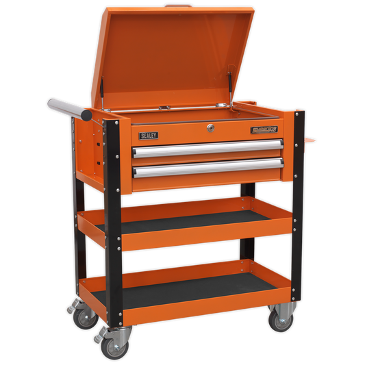 Sealey 2 Drawer Heavy-Duty Mobile Tool & Parts Trolley with Lockable Top - Orange AP760MO