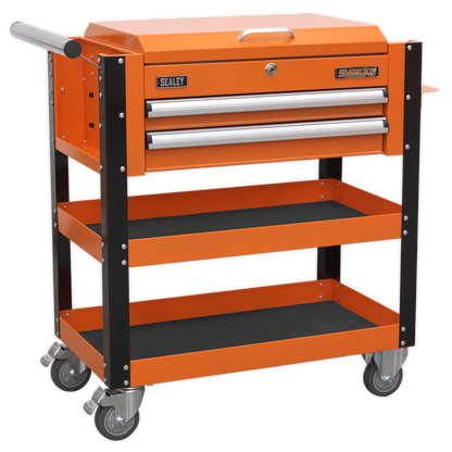 Sealey 2 Drawer Heavy-Duty Mobile Tool & Parts Trolley with Lockable Top - Orange AP760MO