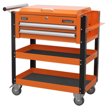 Sealey 2 Drawer Heavy-Duty Mobile Tool & Parts Trolley with Lockable Top - Orange AP760MO