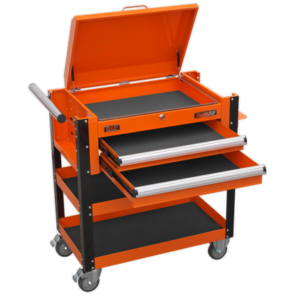 Sealey 2 Drawer Heavy-Duty Mobile Tool & Parts Trolley with Lockable Top - Orange AP760MO