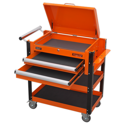 Sealey 2 Drawer Heavy-Duty Mobile Tool & Parts Trolley with Lockable Top - Orange AP760MO