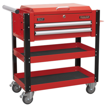 Sealey 2 Drawer Heavy-Duty Mobile Tool & Parts Trolley with Lockable Top - Red AP760M