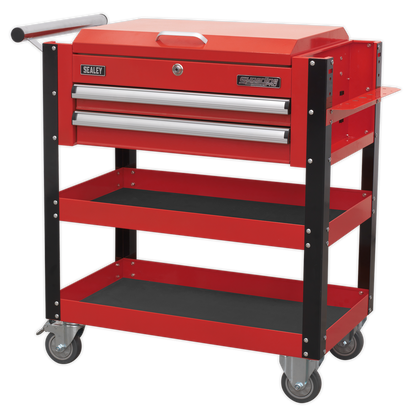 Sealey 2 Drawer Heavy-Duty Mobile Tool & Parts Trolley with Lockable Top - Red AP760M
