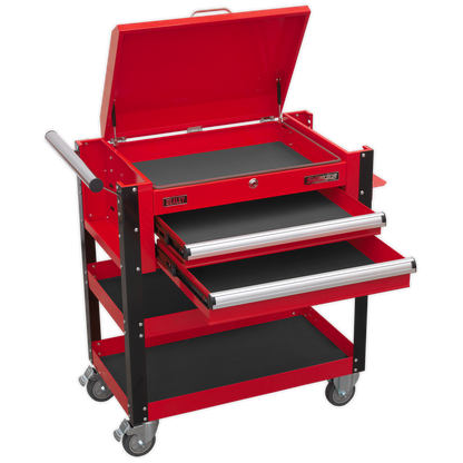 Sealey 2 Drawer Heavy-Duty Mobile Tool & Parts Trolley with Lockable Top - Red AP760M