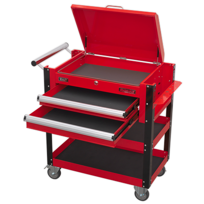 Sealey 2 Drawer Heavy-Duty Mobile Tool & Parts Trolley with Lockable Top - Red AP760M