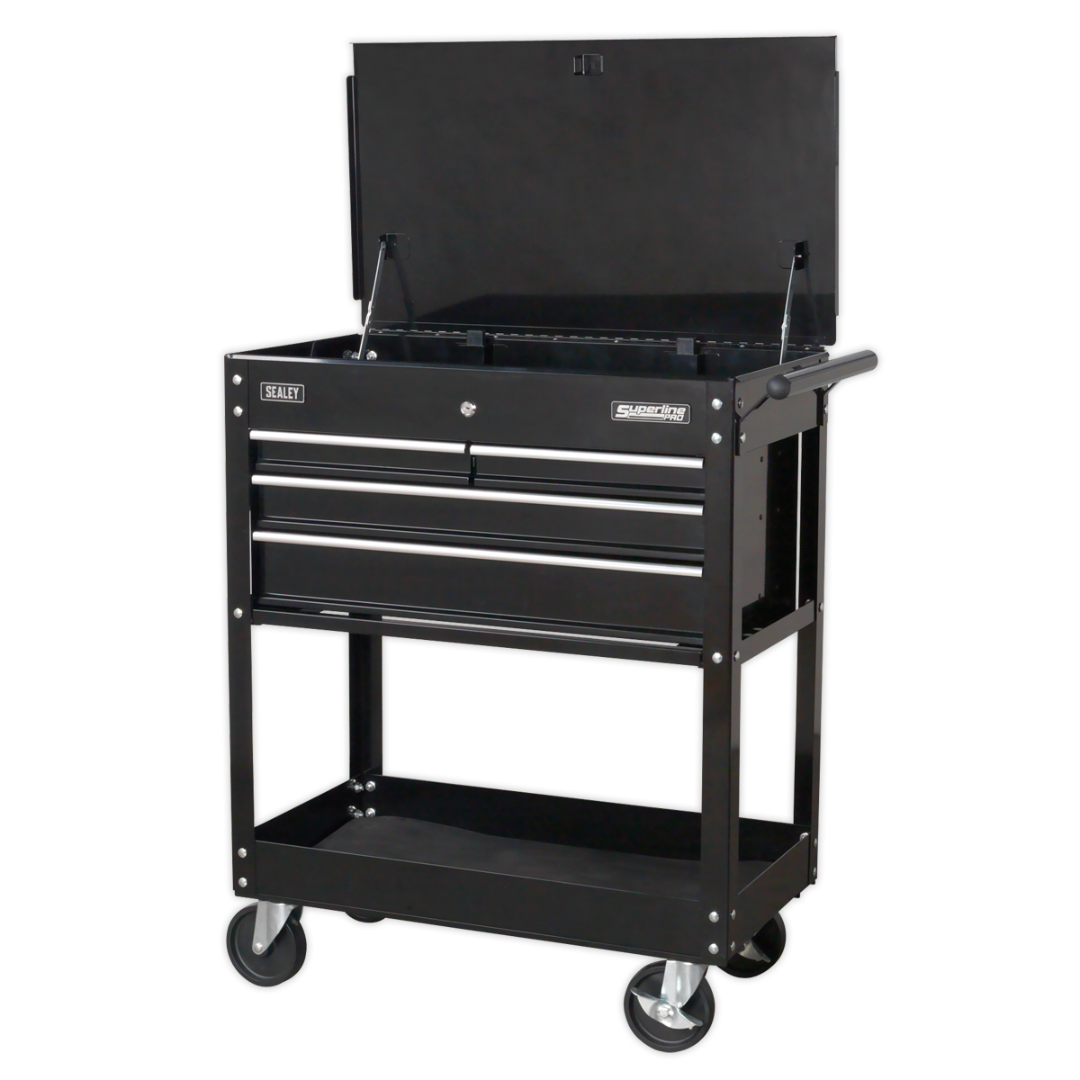 Sealey Heavy-Duty Mobile Tool & Parts Trolley with 4 Drawers & Lockable Top - Black AP850MB