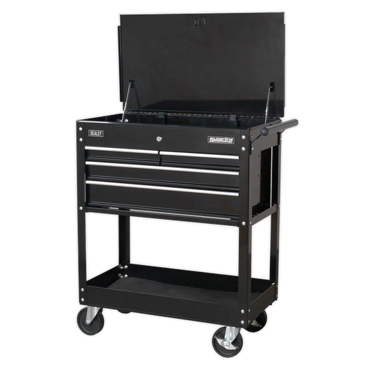 Sealey Heavy-Duty Mobile Tool & Parts Trolley with 4 Drawers & Lockable Top - Black AP850MB