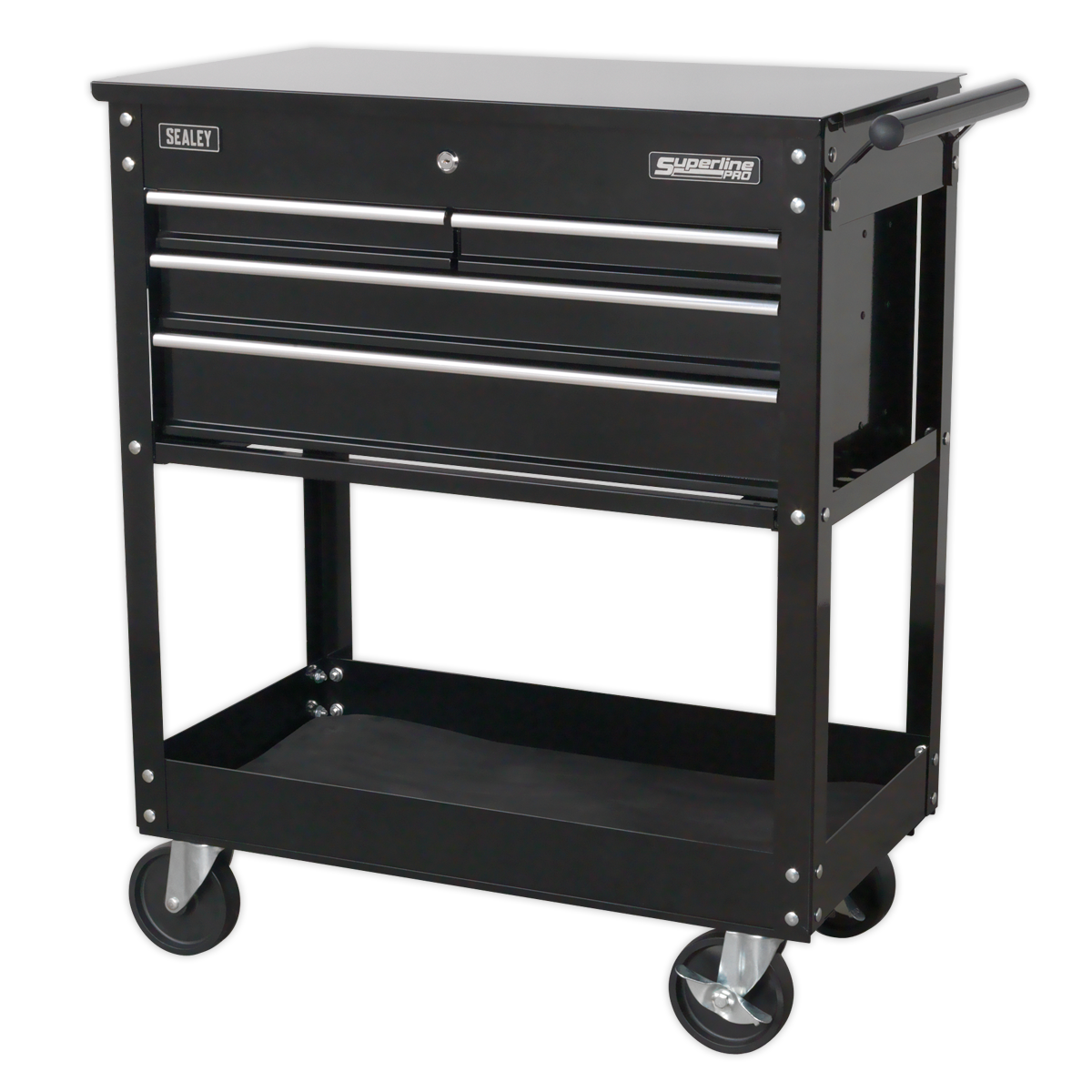 Sealey Heavy-Duty Mobile Tool & Parts Trolley with 4 Drawers & Lockable Top - Black AP850MB