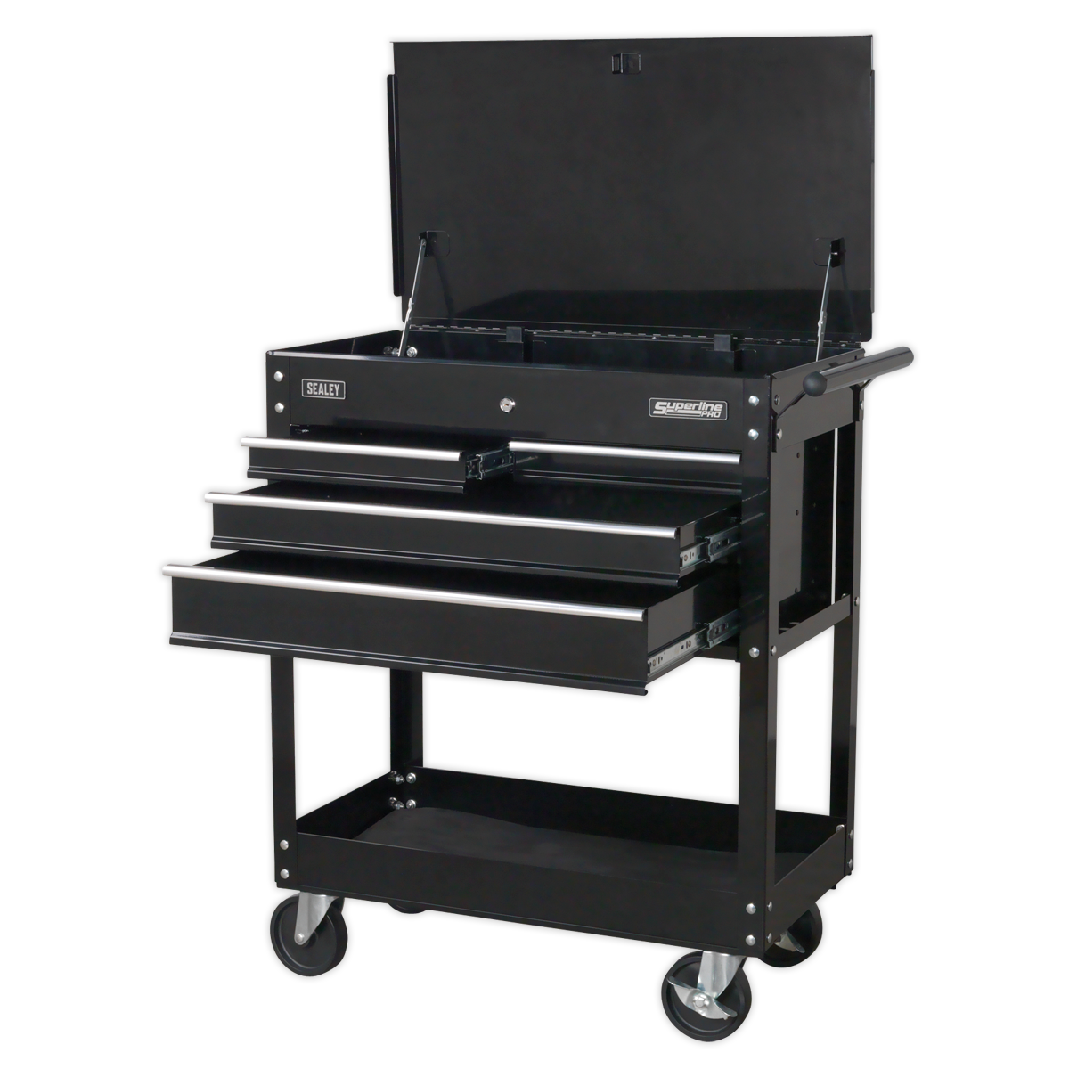 Sealey Heavy-Duty Mobile Tool & Parts Trolley with 4 Drawers & Lockable Top - Black AP850MB