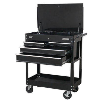 Sealey Heavy-Duty Mobile Tool & Parts Trolley with 4 Drawers & Lockable Top - Black AP850MB