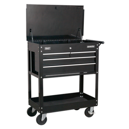 Sealey Heavy-Duty Mobile Tool & Parts Trolley with 4 Drawers & Lockable Top - Black AP850MB