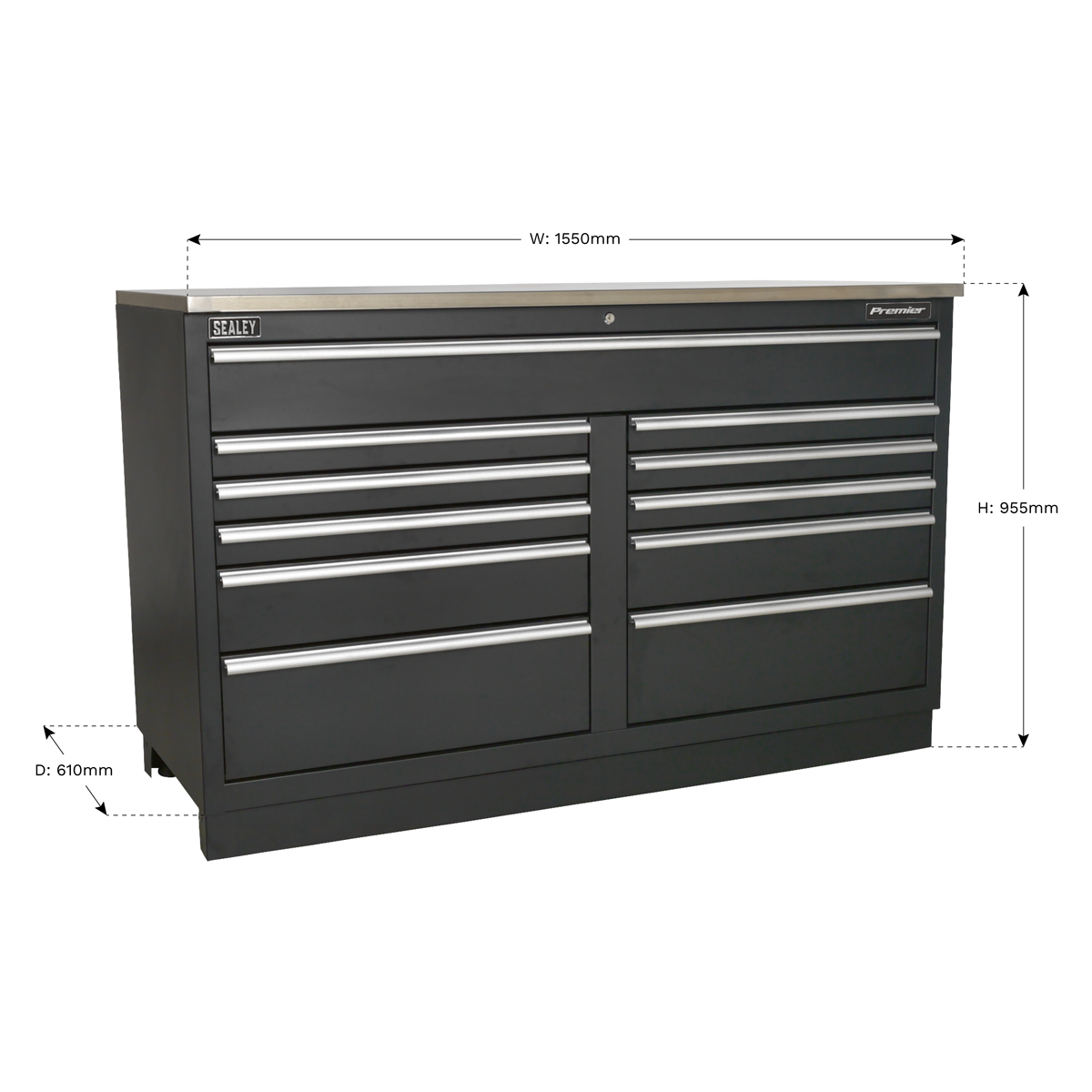 Sealey 11 Drawer 1550mm Heavy-Duty Modular Floor Cabinet APMS04