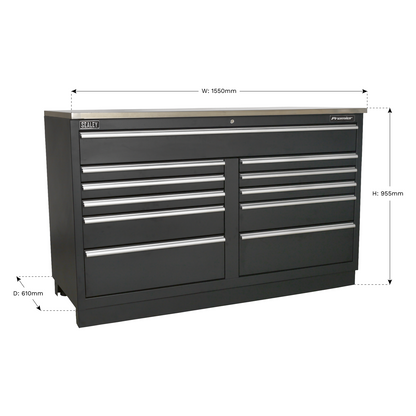 Sealey 11 Drawer 1550mm Heavy-Duty Modular Floor Cabinet APMS04