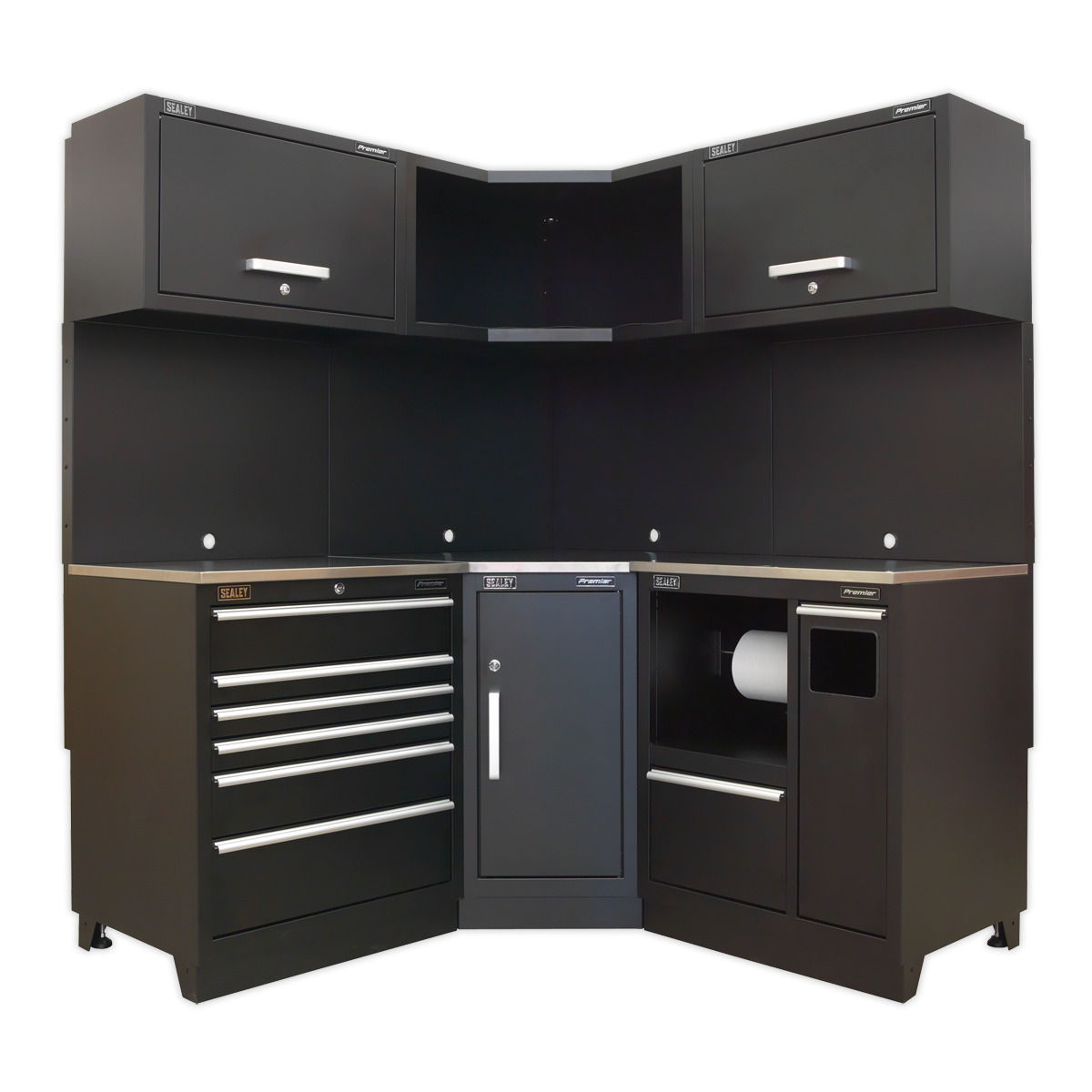 Sealey Premier 1.7m Corner Storage System - Stainless Worktop APMSCOMBO6SS