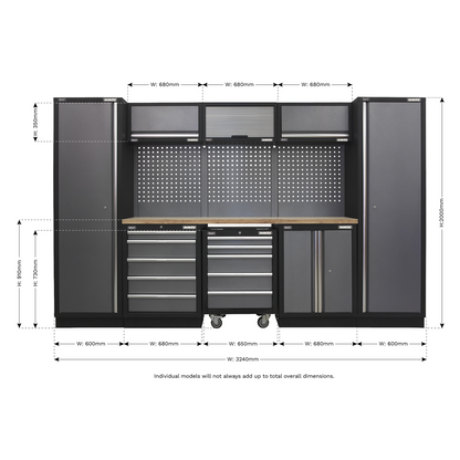 Sealey Superline Pro 3.2m Storage System - Wood Worktop APMSSTACK03W