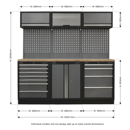 Sealey Superline Pro 2.0m Storage System - Wood Worktop APMSSTACK07W