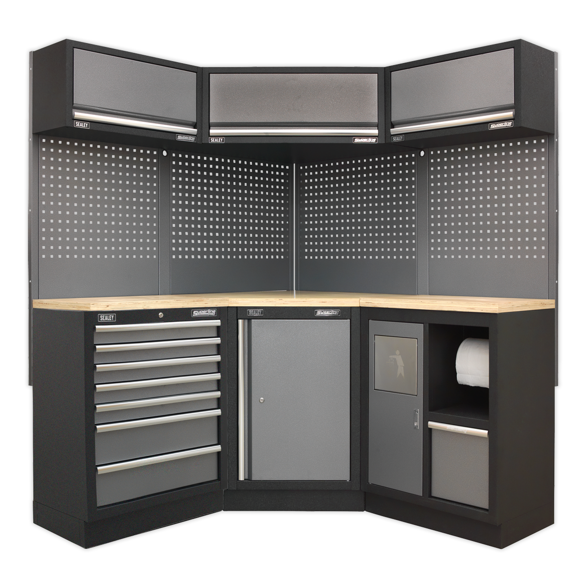 Sealey Superline Pro 1.6m Corner Storage System - Wood Worktop APMSSTACK08W