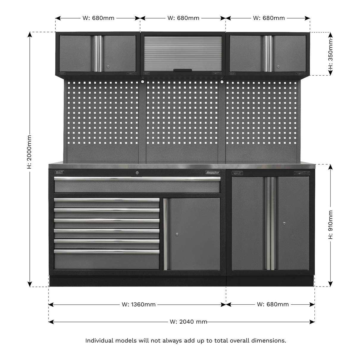 Sealey Superline Pro 2.04m Storage System - Stainless Steel Worktop APMSSTACK11SS