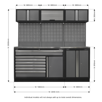 Sealey Superline Pro 2.04m Storage System - Stainless Steel Worktop APMSSTACK11SS
