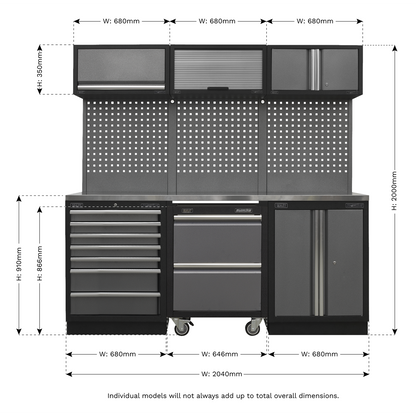 Sealey Superline Pro 2.04m Storage System - Stainless Steel Worktop APMSSTACK12SS
