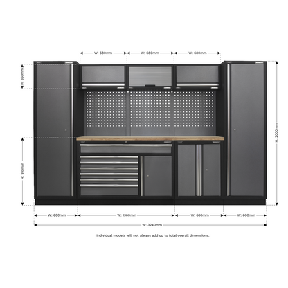 Sealey Superline Pro 3.24m Storage System - Pressed Wood Worktop APMSSTACK13W