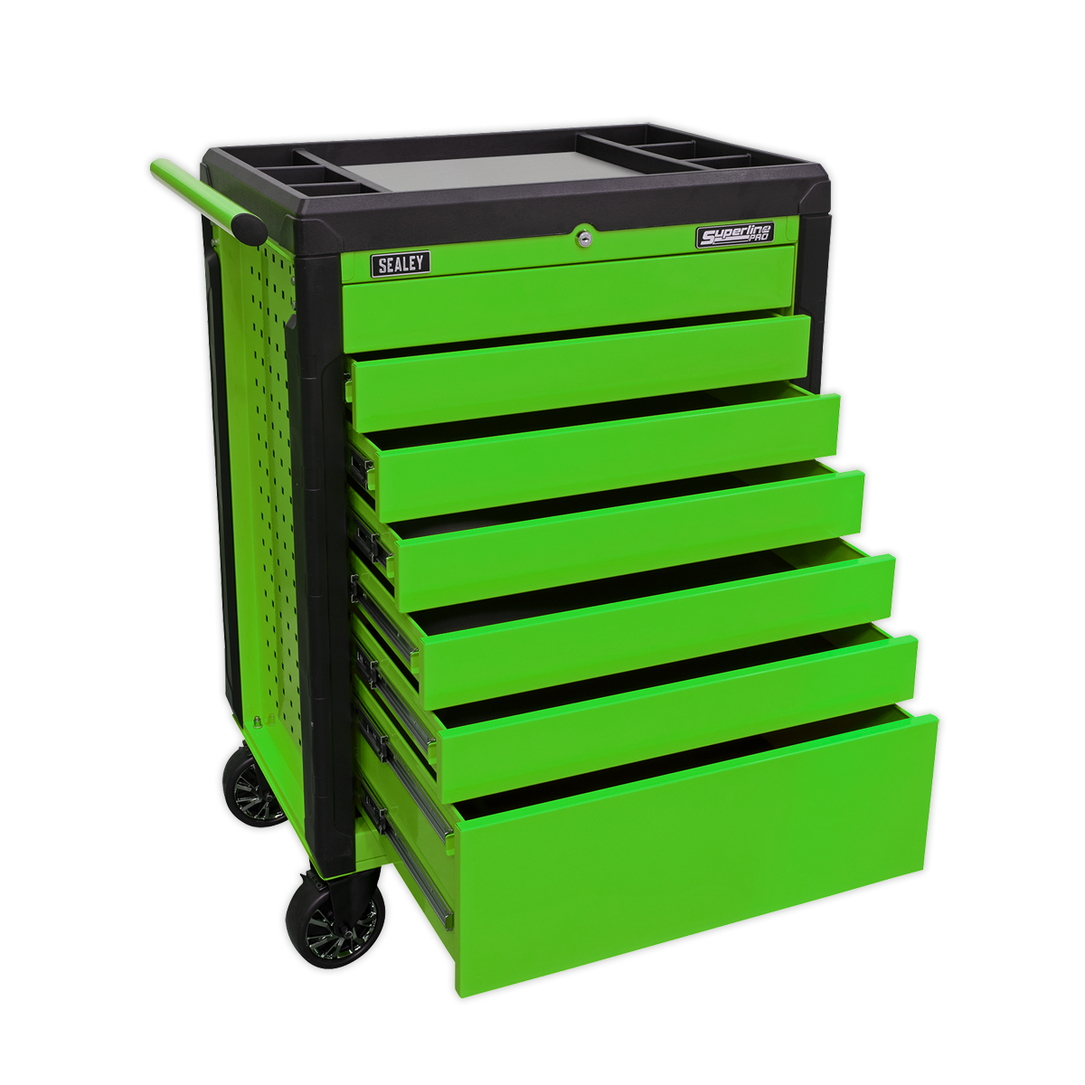 Sealey 7 Drawer Push-To-Open Rollcab Hi-Vis Green APPD7G