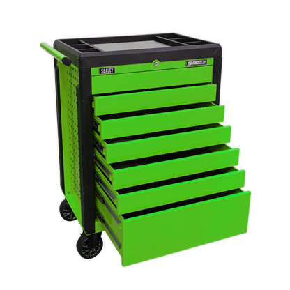 Sealey 7 Drawer Push-To-Open Rollcab Hi-Vis Green APPD7G