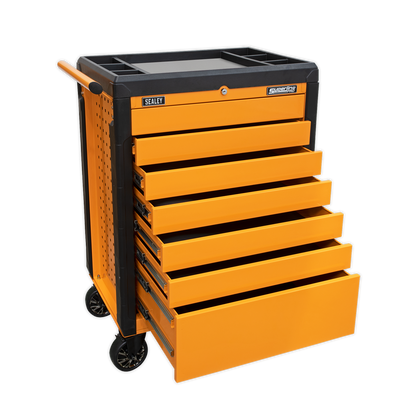Sealey 7 Drawer Push-To-Open Rollcab Hi-Vis Orange APPD7O