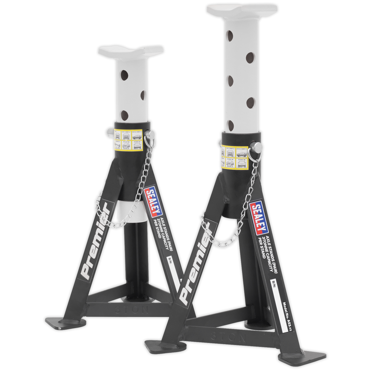 Sealey Axle Stands (Pair) 3tonne Capacity per Stand - White AS3