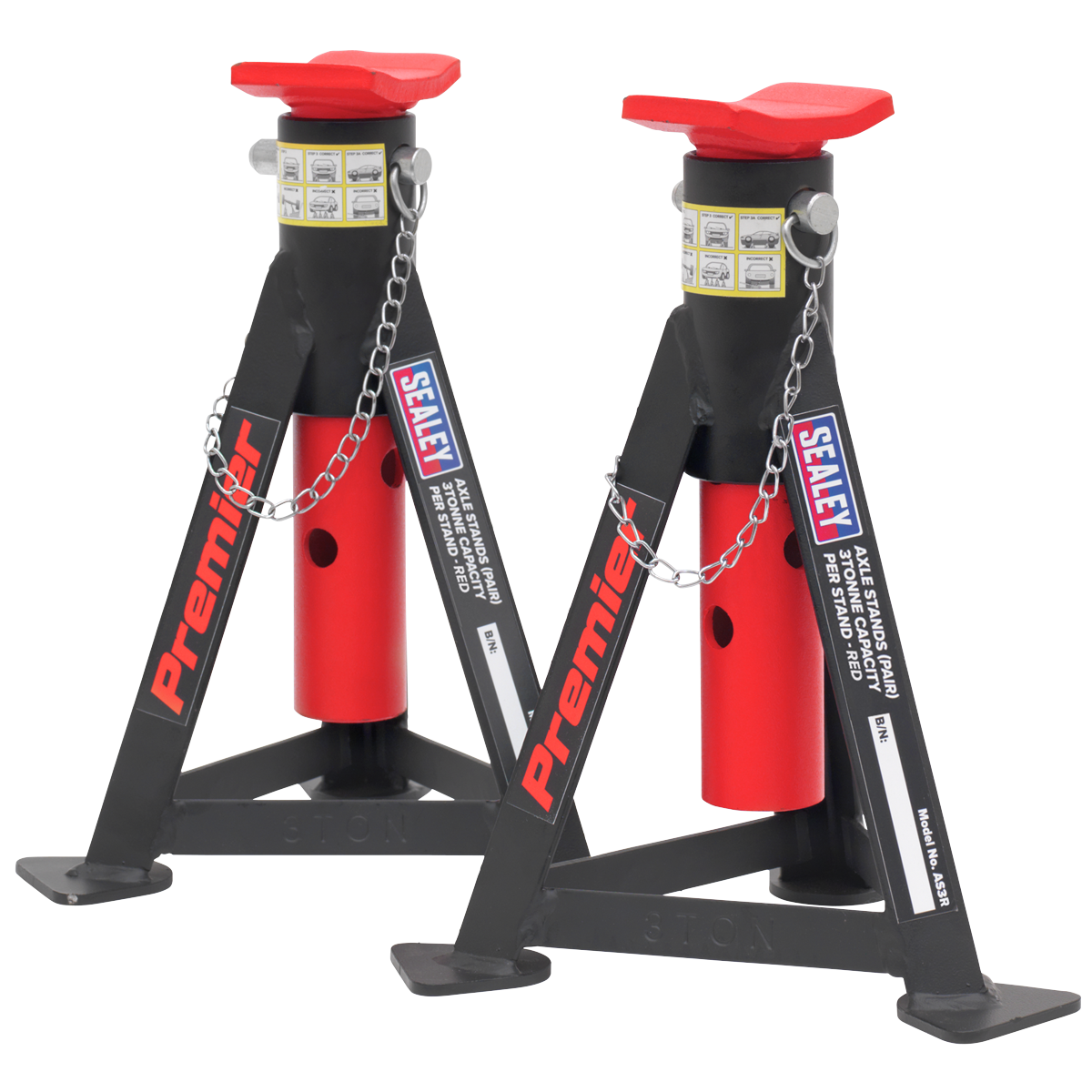 Sealey Axle Stands (Pair) 3tonne Capacity per Stand - Red AS3R