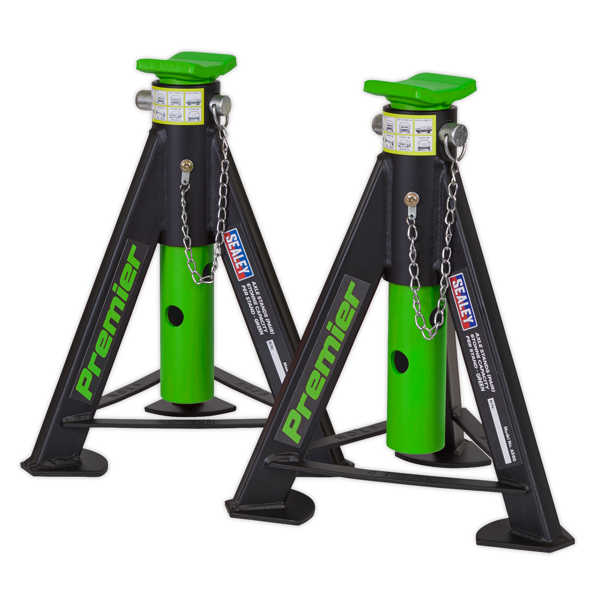 Sealey Axle Stands (Pair) 6tonne Capacity per Stand - Green AS6G
