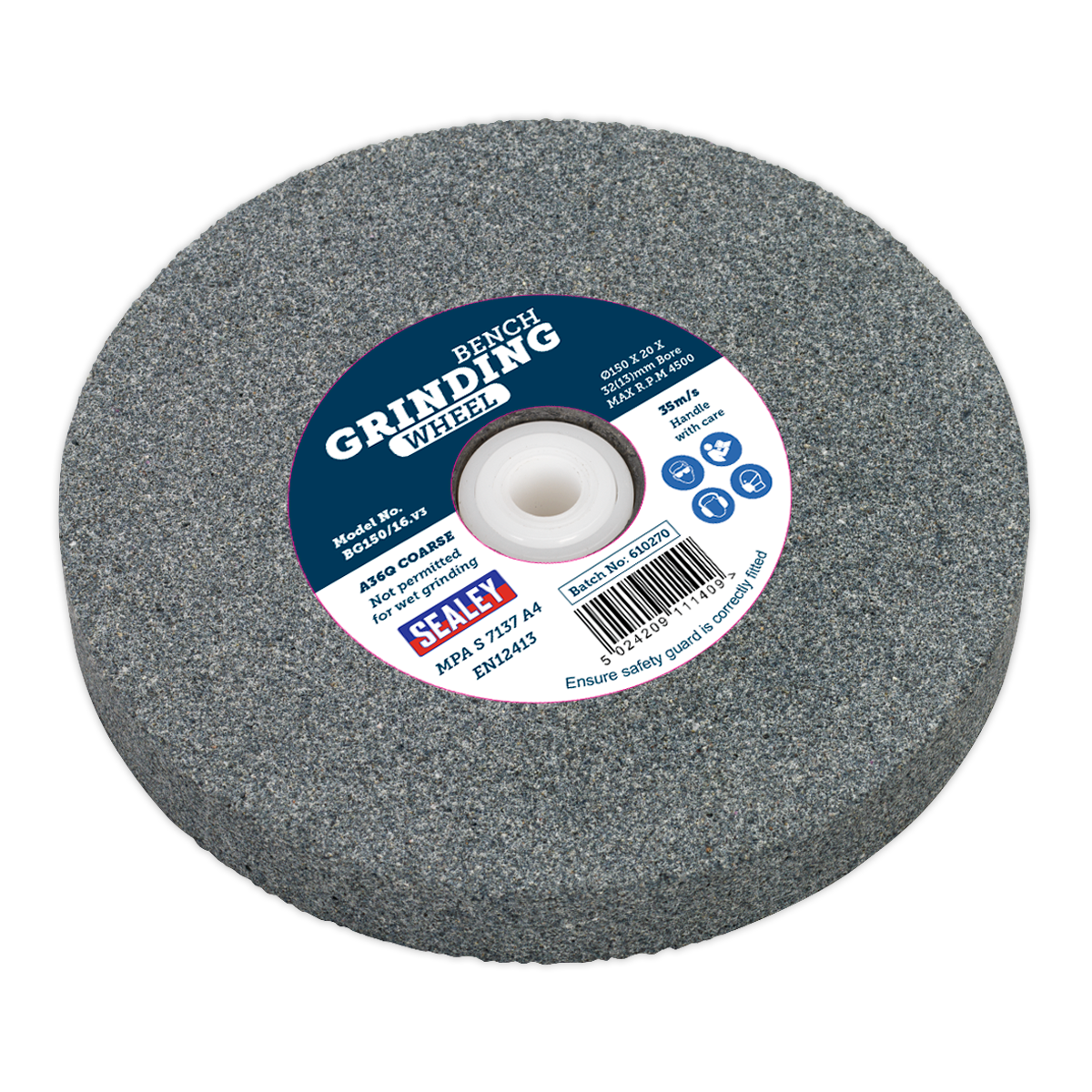 Sealey Ø150 x 20mm Grinding Stone Ø32(Ø13)mm Bore A36Q Coarse BG150/16