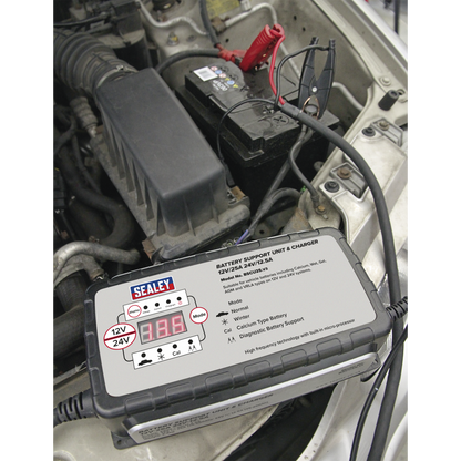 Sealey 25A 12V/24V Battery Support Unit & Charger BSCU25