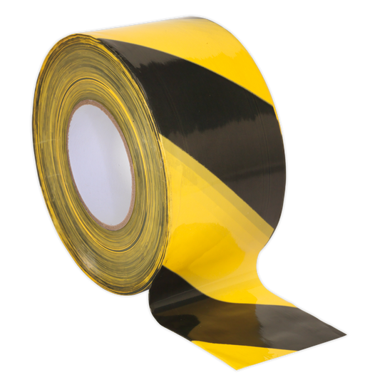 Sealey 80mm x 100m Black/Yellow Non-Adhesive Hazard Warning Barrier Tape BTBY
