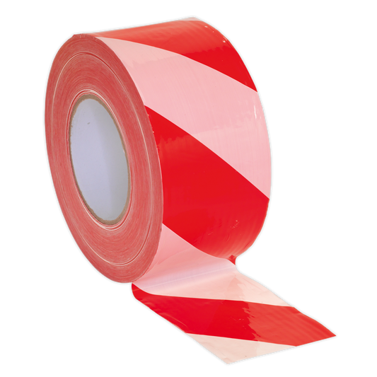 Sealey 80mm x 100m Red/White Non-Adhesive Hazard Warning Barrier Tape BTRW