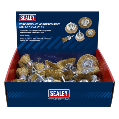 Sealey Wire Brushes Assorted Sizes Display Box of 40 BWBS40DB